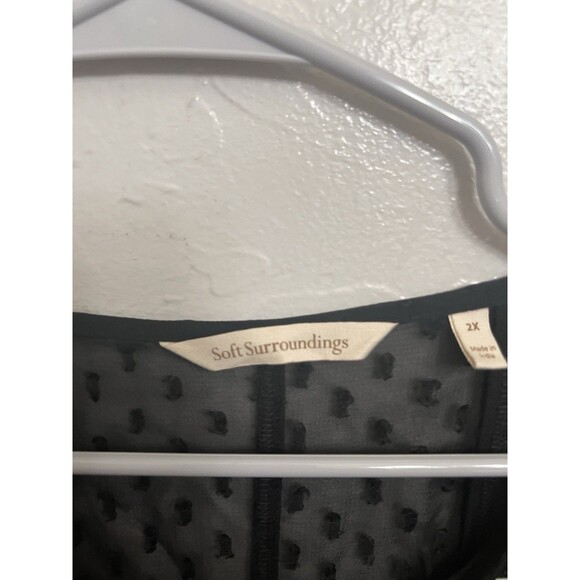 Soft Surroundings Black Tunic Top Floral Embroidered Beaded 2X Balloon Sleeve - Picture 4 of 9